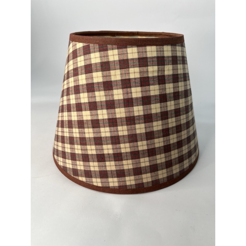 Country Primitive Burgundy Red Small Plaid Homespun Fabric Lampshade Lamp Shade